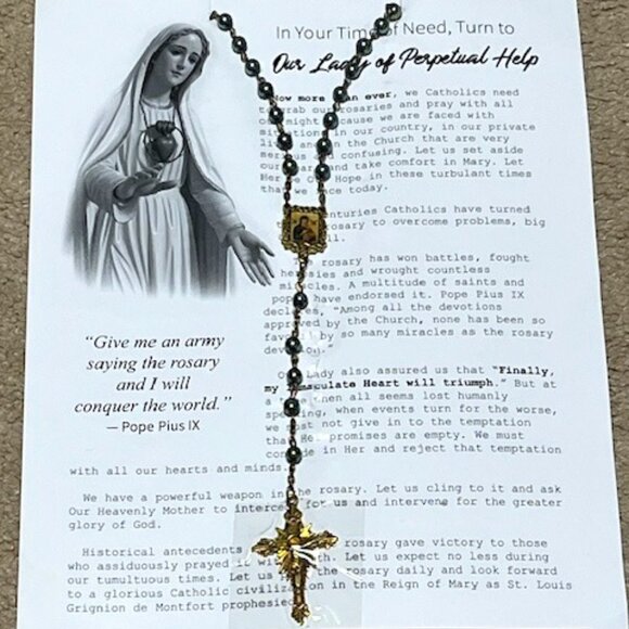 Rosary Beads Prayer Card The 15 Promises of Mary Our Lady of Perpetual Help - Picture 1 of 9